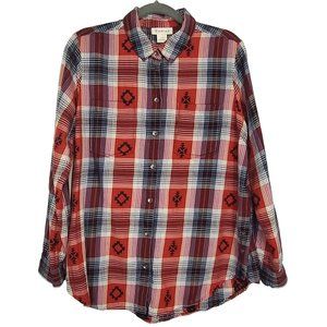 Ariat Womens Red Plaid 100% Cotton Western Long Sleeve Button Down Shirt Sz Lrg